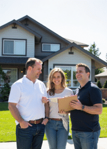 East Texas homebuyers with inspector reviewing house before purchase