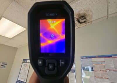 Infrared thermal imaging scan identifying moisture concerns in a commercial ceiling during a Palmer Inspections evaluation in East Texas.