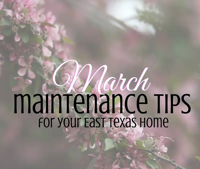 March home maintenance tips for East Texas homes including roof, gutters, and exterior checks