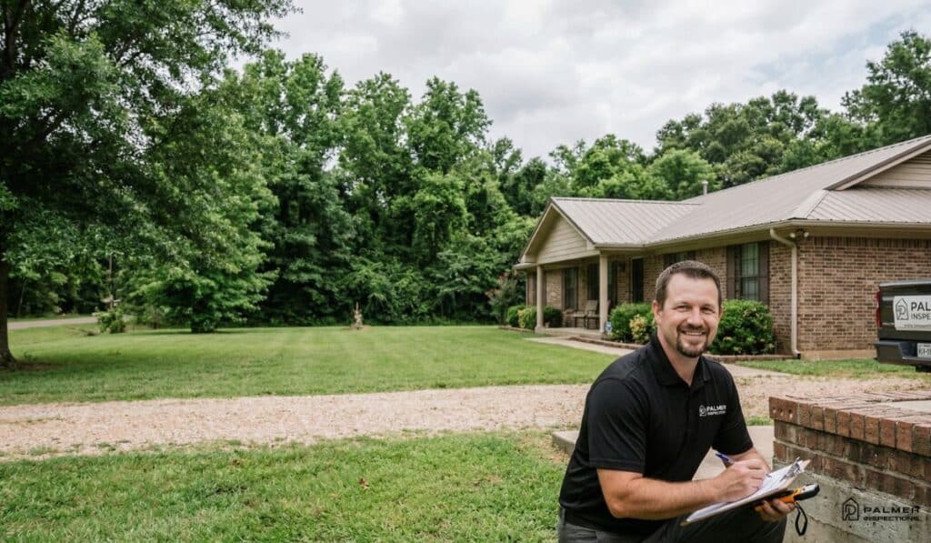 certified inspector evaluating exterior of home