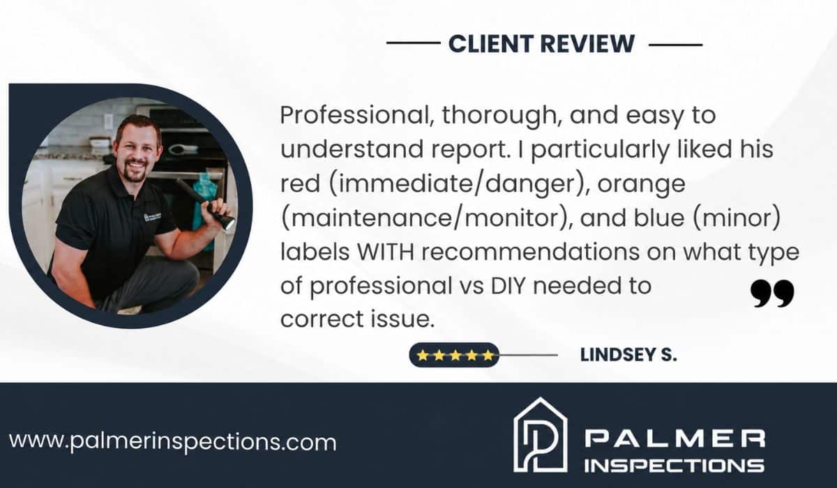 client-review-home-inspection-east-texas A five-star client review from Lindsey S. praising a detailed home inspection East Texas report structure.